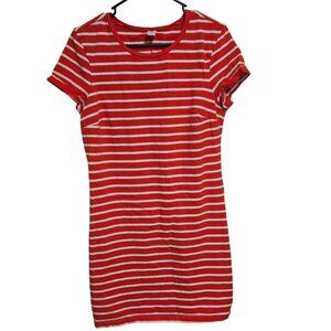 Old Navy Red White Striped T Shirt Dress Womens Size L Short Sleeve Fitted Mini